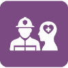 First Responder Mental Health icon first responder goes to therapy showing their mental health gets better represented by a heart shape in their brain