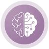 Brain icon with normal brain side and gear brain side