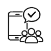 Accessibility Icon phone with checkmark and multiple people icons