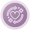 Heart Healing icon heart in center of two arrows in a circle with health icons
