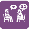 Parenting Support Therapy Session Icon showing therapist and mother thinking about two children