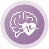 Peaceful brain icon showing a brain with a heart