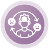 Regulate Emotions icon showing person with gear for brain and circle with smile and sad emojis